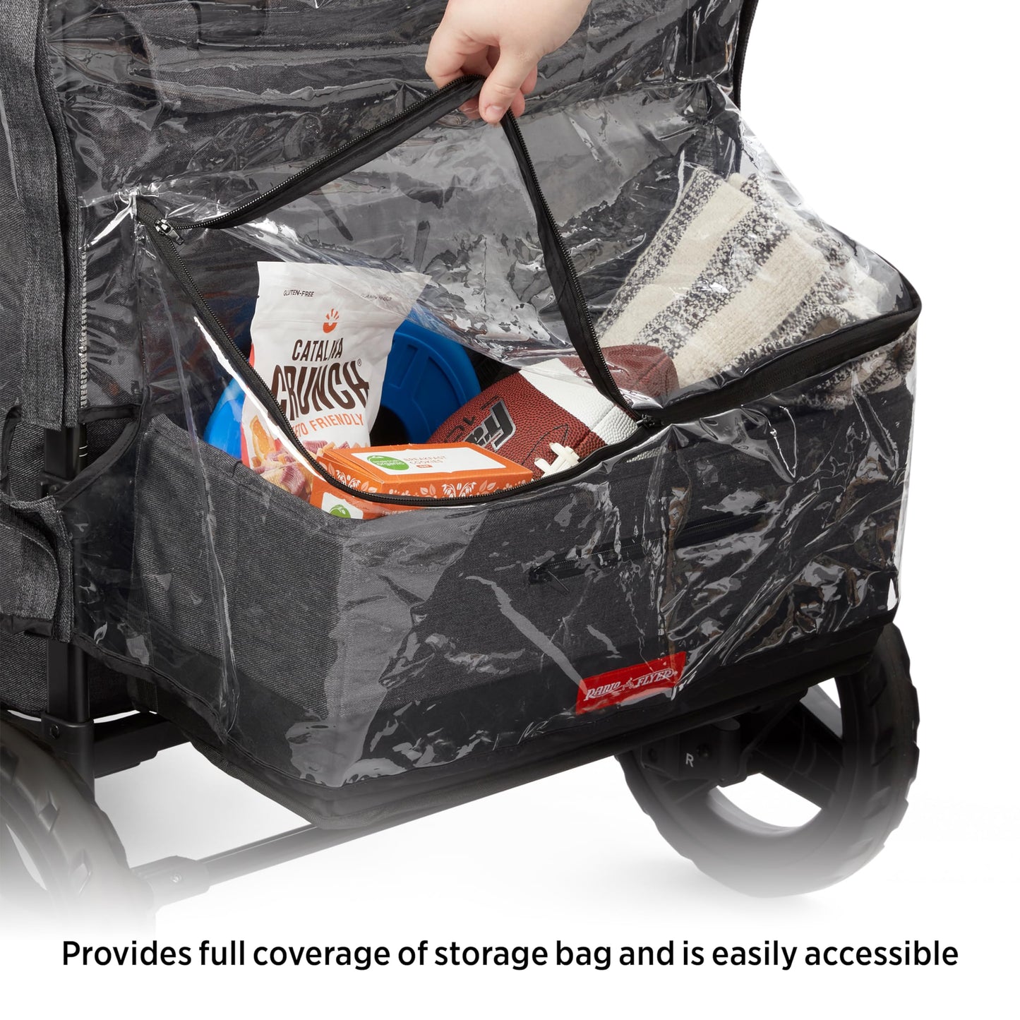 Radio Flyer Voya Quad Stroller Wagon Rain Cover with Storage Bag, Black, Waterproof Stroller Cover for 4-Seater Wagon, Fast-Drying Design, Zippered Side Panel for Easy Access