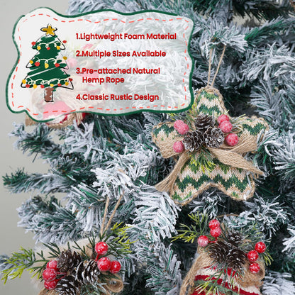 10PCS Rustic Christmas Ornaments, Burlap Balls with Pine Cones and Red Berries, Farmhouse Christmas Tree Ornaments for Holiday Decor Christmas Tree Decorations (Rustic Style)