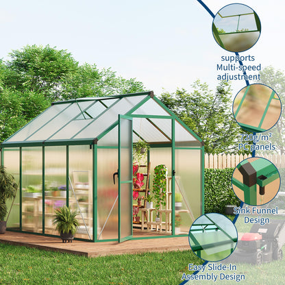 6X8Ft Polycarbonate Greenhouse Sunroom with Aluminum Frame, Outdoor Greenhouse for Vegetables Herbs Flowers, Lockable Door & Adjustable Roof Vent, Patio Backyard Greenhouse Kit for Gardening Green