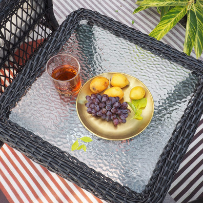 BABYLON Indoor Outdoor Coffee Table, All-Weather Wicker Tempered Glass Top Side Table, Indoor Outdoor Patio End Table with Storage Space, 20''x 20''x20''