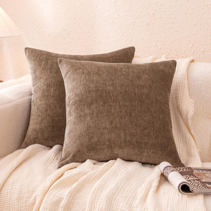 Amazon Basics Chenille Throw Pillow Covers, Home Decor Cushion Cover for Bedroom Living Room Couch Bed, 20" W × 20" L, Brown