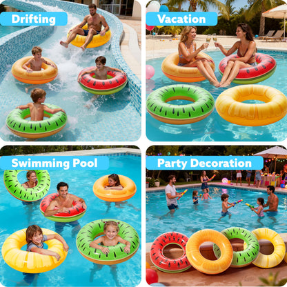 Sloosh 4 Pack Inflatable Pool Floats Fruit Tube Rings, Fruit Swim Tubes, Pool Floaties Toys, Beach Swimming Party Toys for Kids and Adults (Fruit)