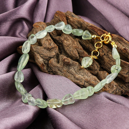 GemSymphony Prehnite Light Gemstone Tumble Bracelet – Hypoallergenic Gold Plated Chain, 7+1 Inch Adjustable, Spring Ring Clasp, Handmade Crystal Bracelet for Women, Natural Stone Healing Jewelry (Prehnite Light)
