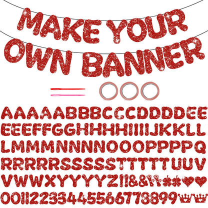116PCS DIY Banner Customizable Birthday Banners Graduation Banner Custom Party Hanging Banner 111 Letters and Numbers, 3 Rope, 2 Threading Devices for Graduation Red