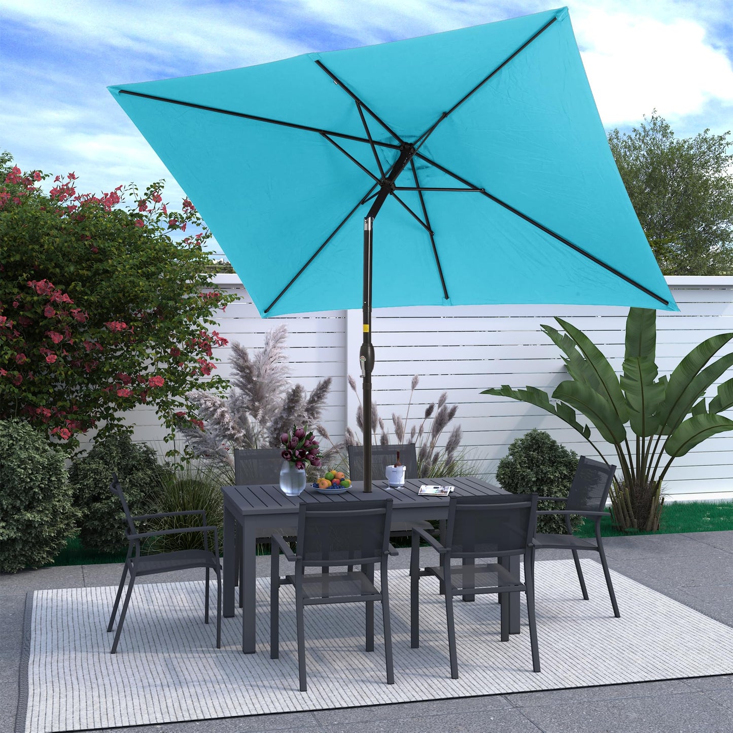SUNVIVI OUTDOOR 6.5 x 10 Ft Rectangular Patio Umbrella Metal Pole, Outdoor Table Market Umbrella with Crank, 6 Steel Ribs, Polyester Canopy, Turquoise