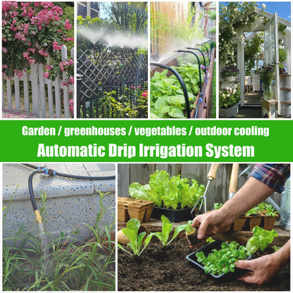Dianrui 360° Curved Garden Automatic Irrigation System—50FT Drip Irrigation System for Garden, Garden Mister System for Greenhouse, Yard, Lawn, Plant (Dropper Atomizing Mist Nozzles, 5/16")