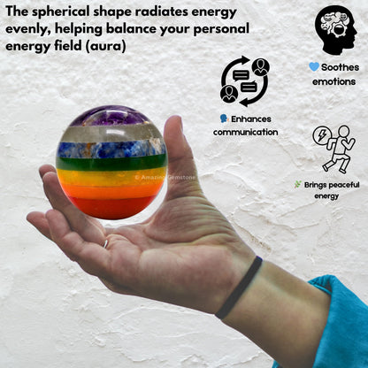 Amazing Gemstone Chakra Crystal Ball with Stand - 2 Inches Crystal Sphere Meditation Balls for Witchcraft and Decorative Balls