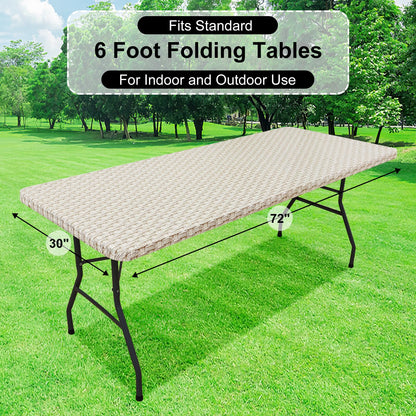 misaya Rectangle Vinyl Tablecloth, Fitted Table Cover, 100% Waterproof, Elastic Edge, Flannel Backing, Table Cloth Fit 6 Foot Folding Tables for Picnic, Camping, Outdoor (Weave, 30x72 inch)