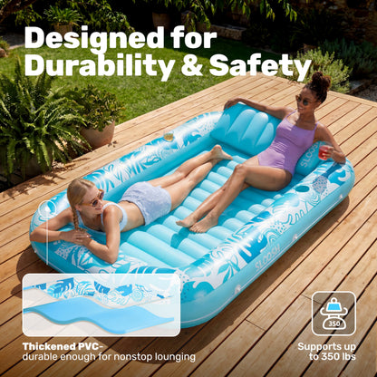 SLOOSH Inflatable Tanning Pool Lounger Float, 85" x 57" Extra Large Pool Floats Adult with Pillow, 4 in 1 Suntan Tub Raft Floatie,Sunbathing Bed Lounge for Water Blow Up Ball Pit Party Gifts, XL-Blue