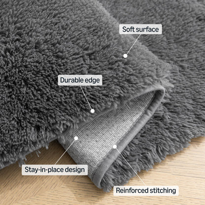 Amazon Basics Fluffy Washable Area Rug, Bedside Shaggy Carpet for Door Entryway, Living Room and Bedroom, 2' W × 3' L, Dark Gray