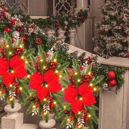 Hotop 3 Pcs Artificial Christmas Swag 17.7" Prelit Teardrop Christmas Swags for Stairs Xmas Garland with Lights for Decorating Outdoor Front Door Window Home(Red)