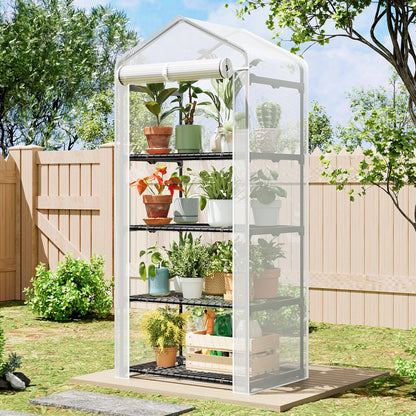 SUPERLELE 4 Tier Mini Greenhouse for Indoor Outdoor, 19.3x27.2x62in Portable Plant Greenhouse with Adjustable Shelves, Reinforced PE Mesh Cover, Heavy Duty Steel Frame, Waterproof for Balcony Patio