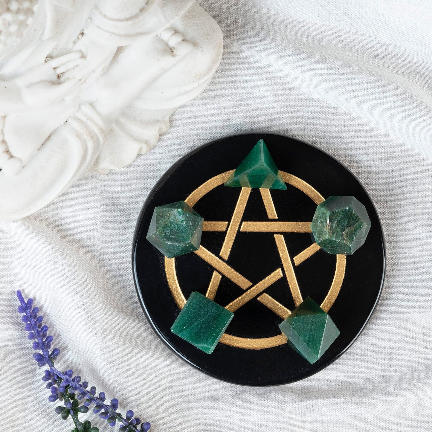 Crocon Green Aventurine 5Pcs Platonic Solids Crystal Geometry Set, Platonic Solids Sacred Geometric Stones for Meditation Reiki Balancing Healing Chakra Stone Cleansing Spiritual Good Luck (15-20 mm)