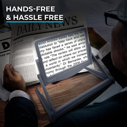 MAGNIPROS Patented 5X [Rechargeable] LED Page Magnifier with Foldable Stand | Eye Caring 3-Color Light Modes & Anti-Glare Lens for Reading Fine Print, Crafting, Low Vision & Seniors