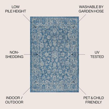 JONATHAN Y Weave Floral Indoor Outdoor Area Rug 8X10 Navy/Gray, Tela Bohemian Textured for Backyard, Patio, Porch, Easy-Cleaning, High Traffic, Pet-Friendly, Non-Shedding (SMB100B-8)