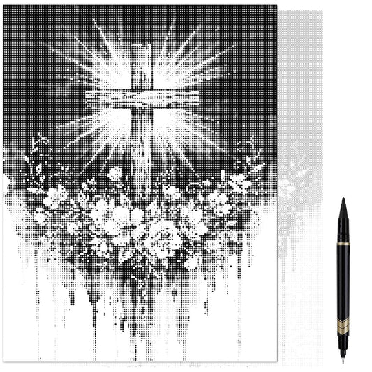 On The Dot Art Dot Painting Kit for Adults |Faith in Bloom Christian Cross 13x17 Canvas with Dual Tip Marker|Activity Alternative to Diamond Painting|No Tiny Pieces No Mess Floral Faith Frameable Gift