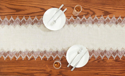 Raedan Natural Linen Table Runner 72 inches Neutral Earth Tones Beige Lace Coffee Table Runners Dresser Scarf for Easter Spring Summer Kitchen Wedding Party, Machine Washable (Natural, 16”x72”)