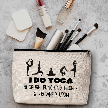 AWSICE Yoga Gift Makeup Bag I Do Yoga Because Punching People Is Frowned Upon Cosmetic Travel Bag Thank You Gift For Instructor Lover Teacher Women Sister Friend-A14
