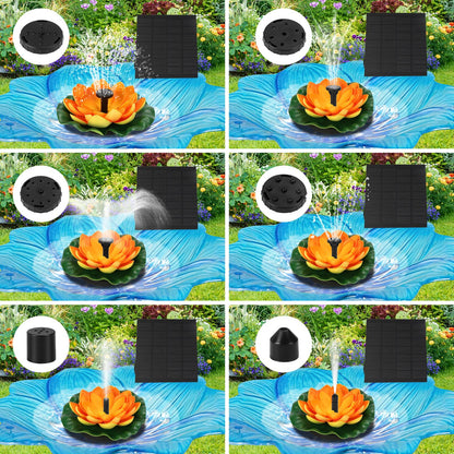 Solar Water Fountain for Bird Baths, Floating Solar Powered Water Fountain Pump for Birdbath, Garden, Pond, Pool, Outdoor Decor, Water Lily, Orange