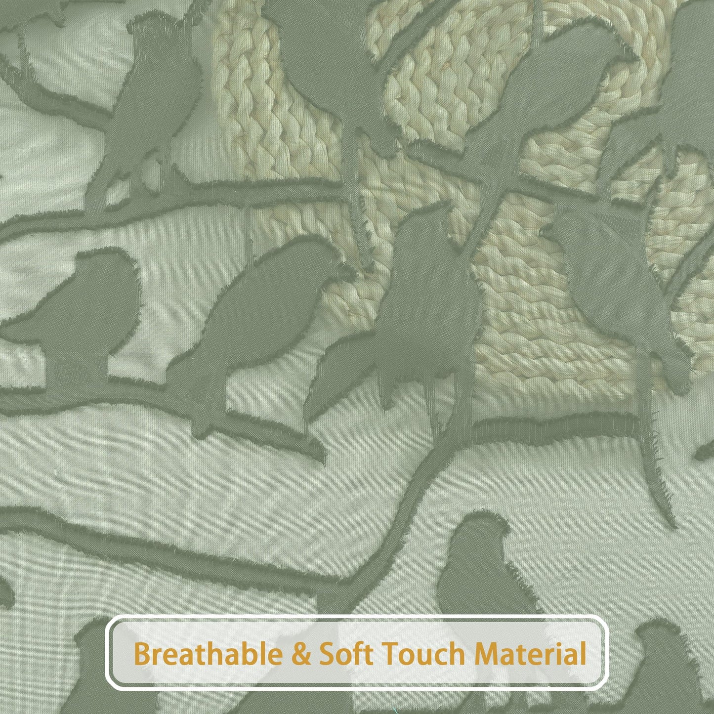 OVZME Sage Green Sheer Curtains 63 Inch Length 2 Panel Set, Light Filtering Bedroom Curtains with Dual Rod Pocket Top, Leaf Bird Clip Jacquard Sheer Farmhouse Window Drapes for Living Room, 2x38Wx63L