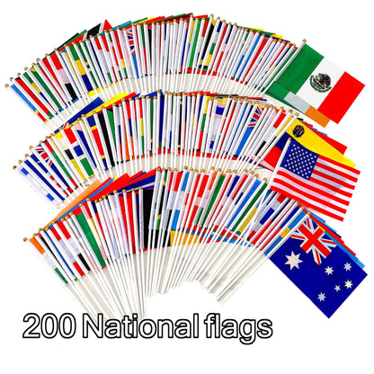 WEITBF 200 Countries International Flags of the World Small Mini Hand Held Flags on Stick,8.2 x 5.5 Inch