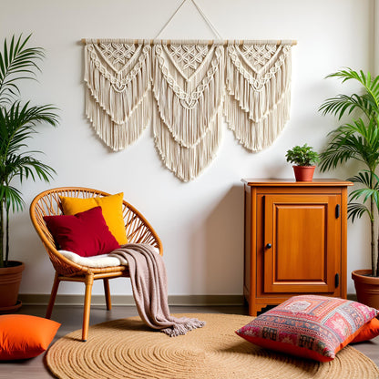 large macrame wall hanging - Boho Tapestry Macrame Wall Decor Art- Chic Bohemian Handmade Woven Tapestry Home Decoration for Bedroom Living Room Apartment Wedding Party - 43"x32" (Double-layer)