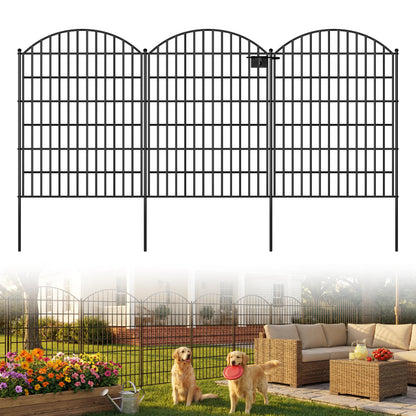 Toolterritary 10 Panels Arched No Dig Decorative Garden Fence with Gate, 40in(H) x 25.0ft(L) Dog Fence Outdoor for Yard, Rustproof Metal Garden Fence Animal Barrier for Dogs, Rabbits & Patio