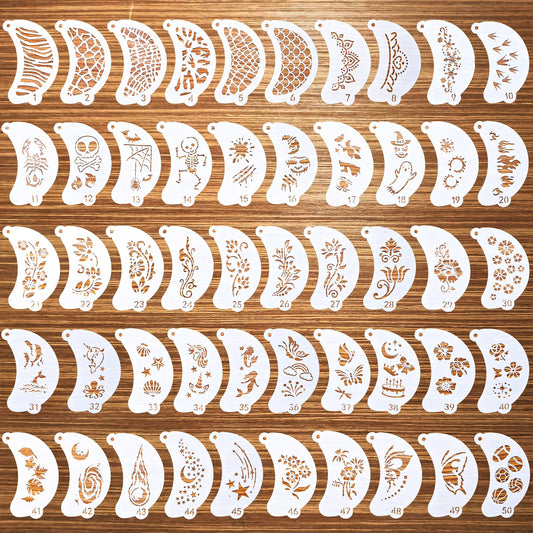 50 Pcs Face Paint Stencils Set, Reusable Body Facial Painting Art Templates for Halloween, Party Makeup and Temporary Tattoo Art