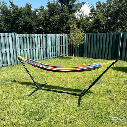SZHLUX Double Hammock with Stand for Outside 450lb Capacity Steel Stand, Premium Carry Bag Included and Two Anti Roll Balance Beam