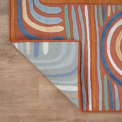 CAMILSON Indoor Outdoor Rug, Orange 6x9 Geometric Arch Striped Area Rugs for Patio and Home Areas, Easy-Cleaning Non-Shedding Living Room, Garden and Deck Washable Outside Carpet (6 x 9)