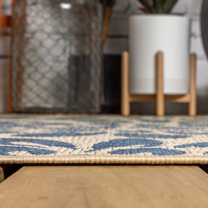 JONATHAN Y Floral Textured Weave Indoor Outdoor Area Rug 4X6 Navy/Green, Zinnia Modern for Backyard, Patio, Porch, Easy-Cleaning, High Traffic, Pet-Friendly, Non-Shedding (SMB110B-4)