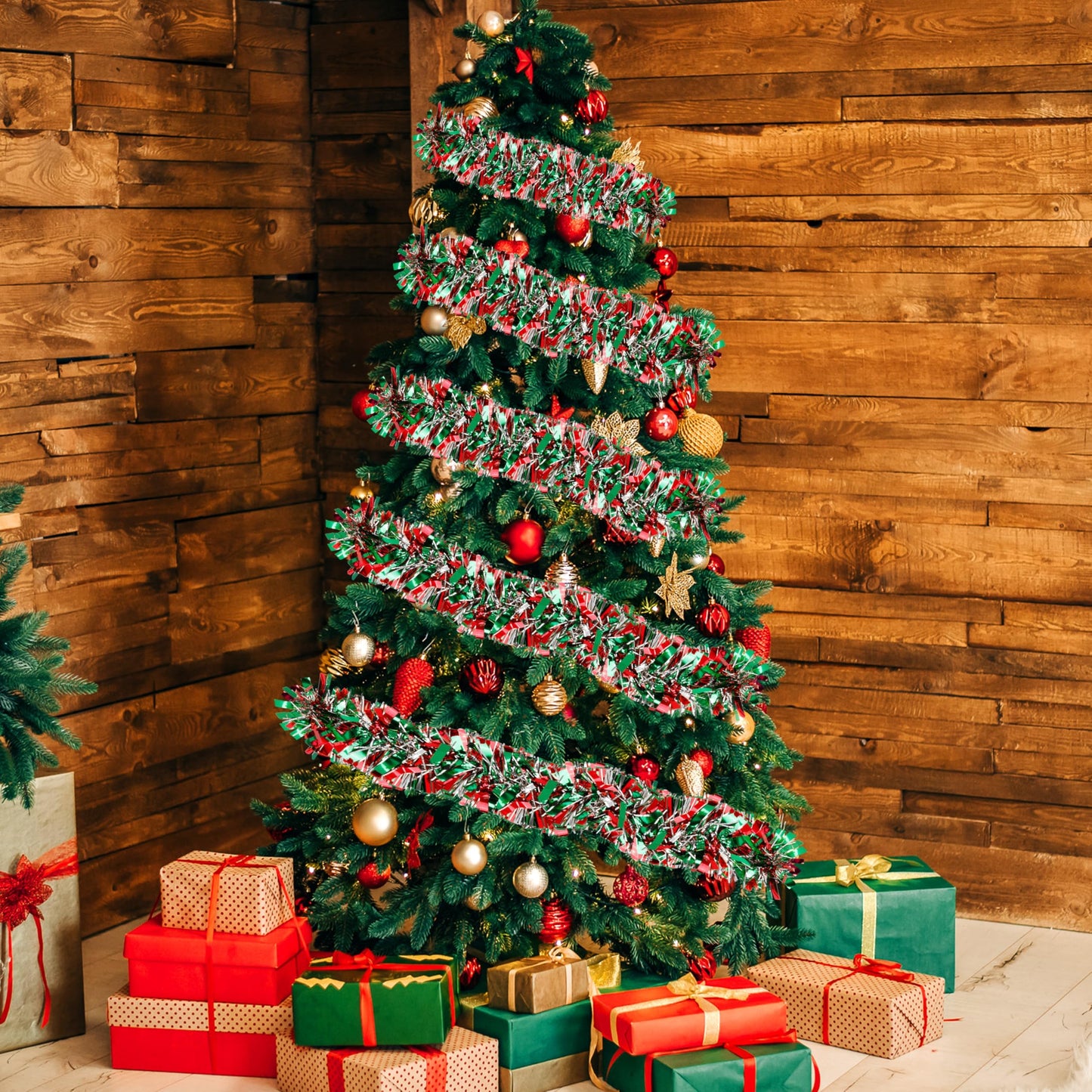 50 Ft Christmas Tinsel Garland Thick Tinsel Garland Xmas Tree Decorations Metallic Tinsel Twist Garland for Christmas, Birthday, Party Decor Indoor Outdoor Party Supplies