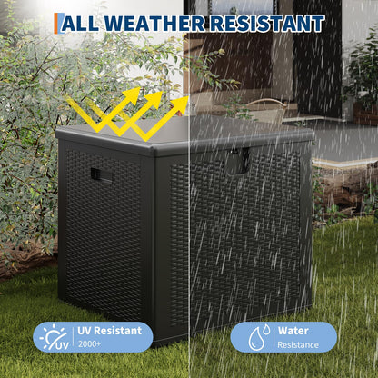 IDEALHOUSE 80 Gallon Resin Deck Box, Waterproof Outdoor Storage Box with Lockable Lid & UV Resistant, Patio Furniture Cushion Storage Container for Garden, Backyard, Poolside (Black)