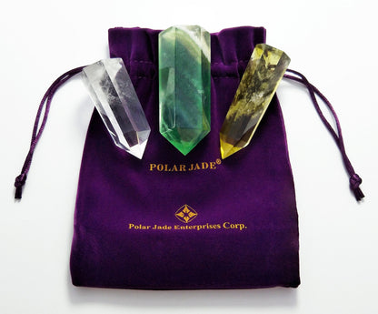 Set of 3 Natural Crystal Wands – Clear Quartz, Citrine (Yellow Quartz) & Fluorite, Faceted & Pointed Energy Wands for Reiki, Chakra Meditation, Crystal Healing, Crystal Decor & Home Décor
