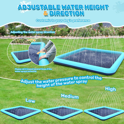 Bilibara 127'' Splash Pad for Dogs, Non-Slip Sprinkler for Kids, Square Splash Pad for Kids Ages 4-8, Splash Pads for Toddlers 1-3, Dog Sprinkler Shallow Pool, Outdoor Water Toys for Backyard, Teal