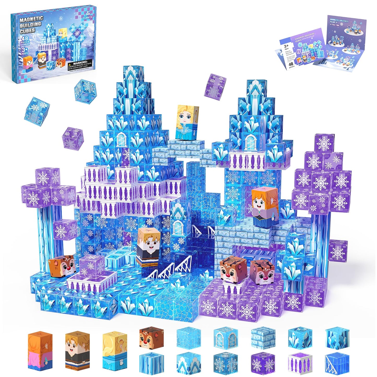 SSAWER 48 PCS Magnetic Blocks Building Toys for Kids Ages 4-8, Magnetic Cubes, STEM Sensory Toys for Boys & Girls, Christmas Birthday Gifts for Kid Ages 3+