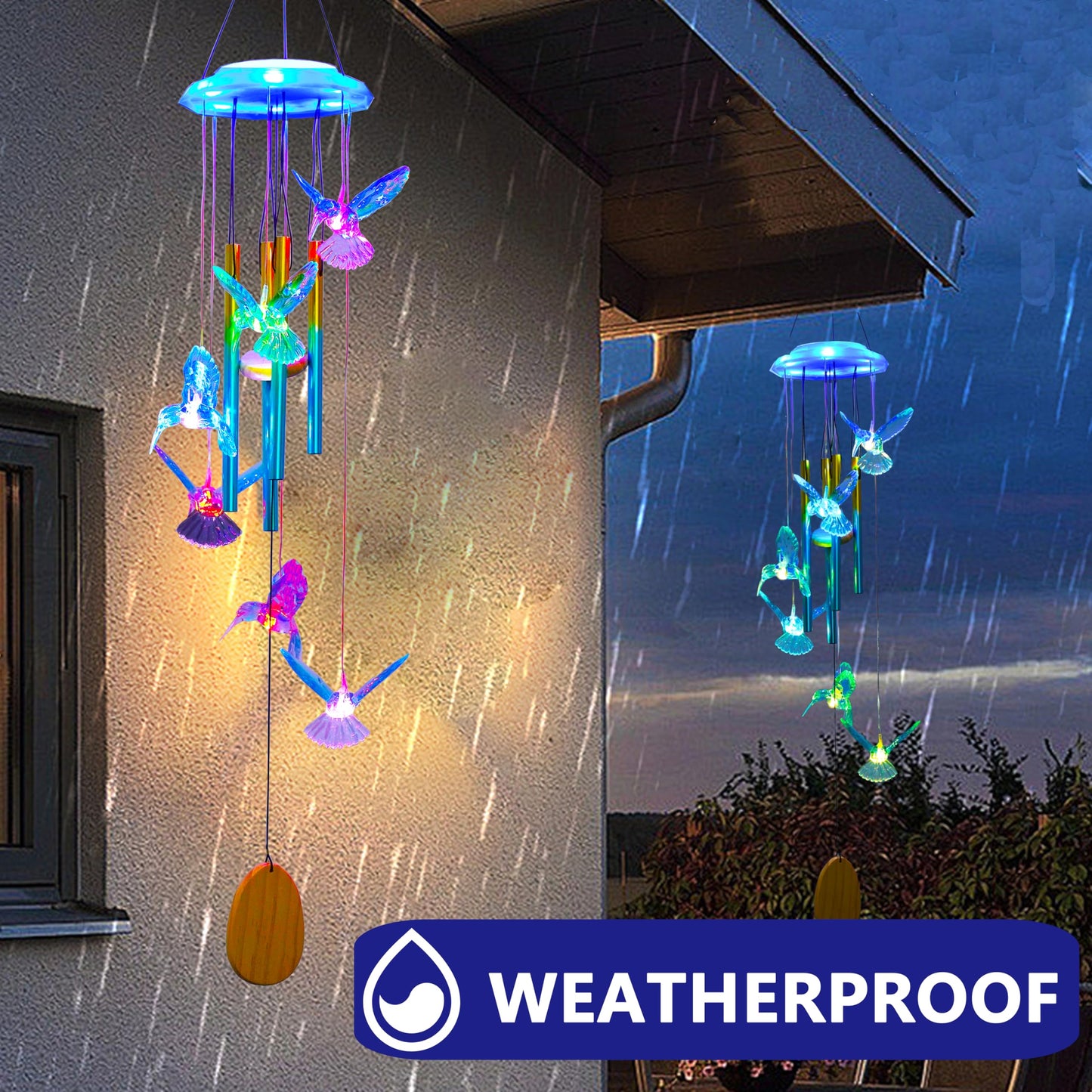 Outdoor Solar Wind Chime Decoration, Mother's Day Birthday Gifts for Grandma, Mom and Family, Outdoor Garden and Courtyard Wind Chime Accessories (Blue Hummingbird)