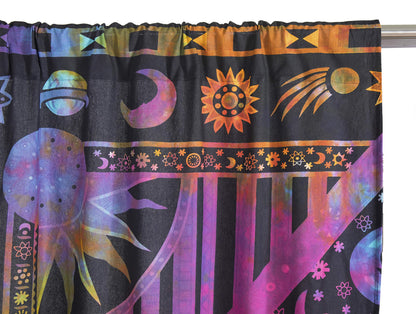 Popular Handicrafts Indian Burning Sun Hippie Mandala Window Curtains - Gypsy Tye Dye Bohemian Sun Moon Beautiful Drapery Bedroom Living Room Balcony Valance Panels Purple