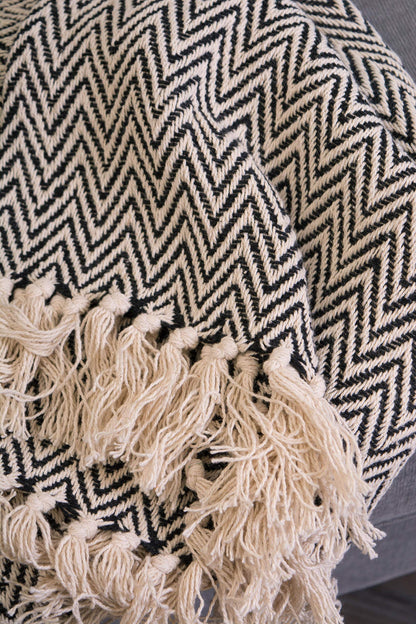 DII Chevron Throw Collection Handloomed Cotton, 50x60, Black