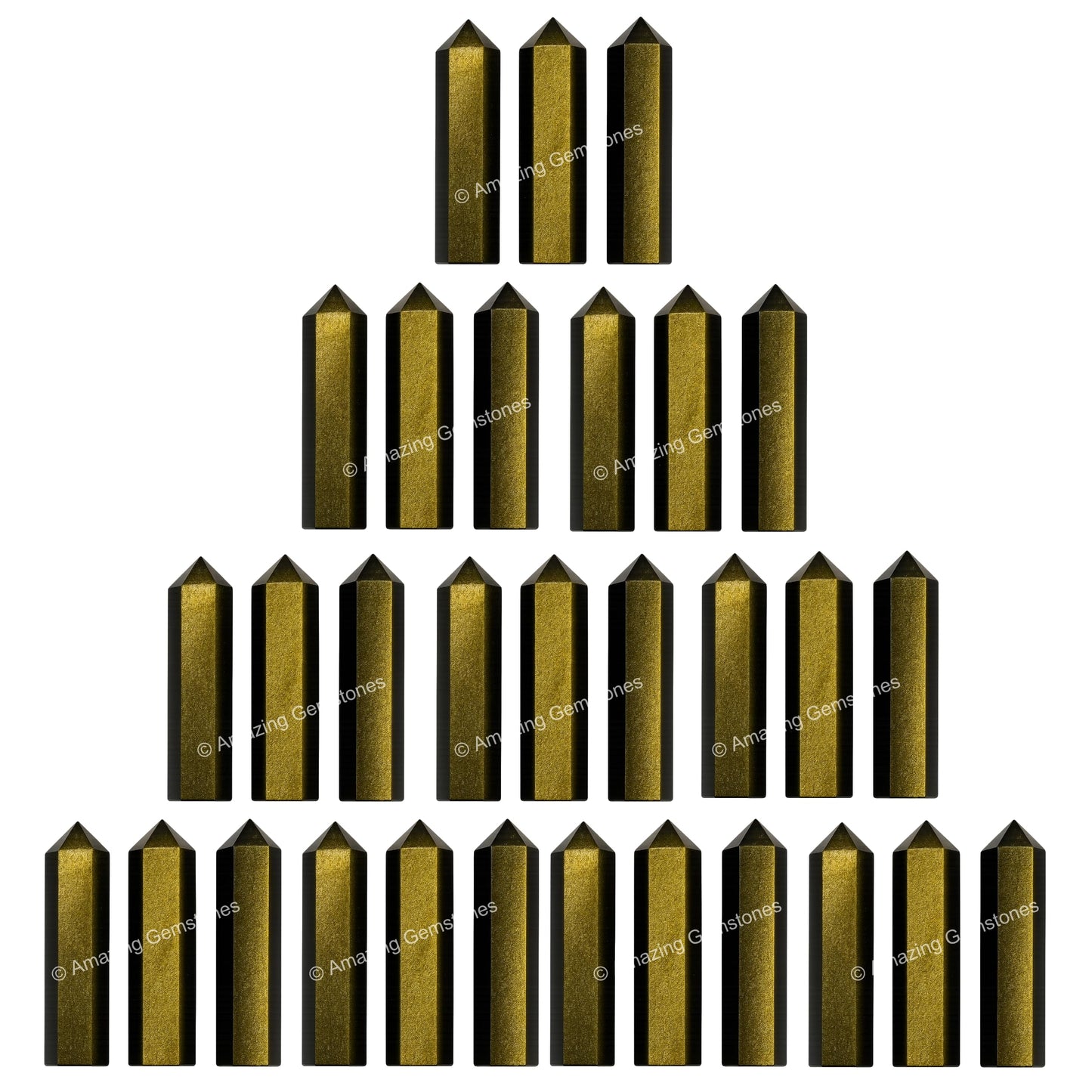 Amazing Gemstone Gold Sheen Obsidian Crystal Points Bulk Healing Crystals - Pack of 3 Single Terminated Healing Wand Point Bulk Crystals for Crafts, Crystal Grid, DIY - - Beginners Gift