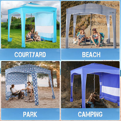 UPWELL Beach Tent Easy Set Up Canopy Sun Shelter Shade with UPF 50+UV Protection Portable Beach Umbrella Outdoor Sunwall with Sand Pockets for Fishing Backyard Camping(Tropical Ocean)