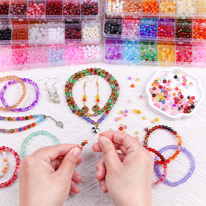 SONGIN 6mm Glass Beads Jewelry Making Kit, 3600 PCS Round Chakra Beads for Bracelet, Assorted Crystal Glass Bead for DIY Bracelets Necklaces Crafts Supplies