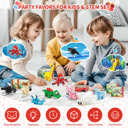 Party Favors for Kids - 24 Pack 72 Kinds of Animals Building Block Toy Stocking Stuffers Classroom Prizes Goodie Bags Easter Gifts Building Set, Christmas Birthday Gift for Boys Girls Ages 6-12+