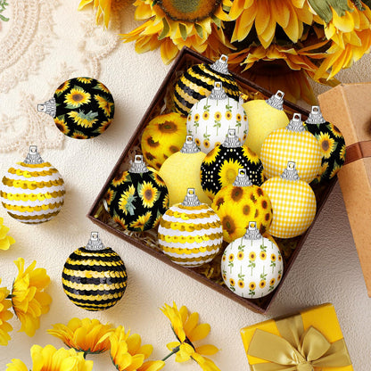 Zeyune 16 Pcs Sunflower Tree Ornaments Summer Decorations for Small Tree Yellow Sequin Ball Ornaments Sunflower Hanging Decorations with Ropes for Summer Holiday Party Supplies(Cute)