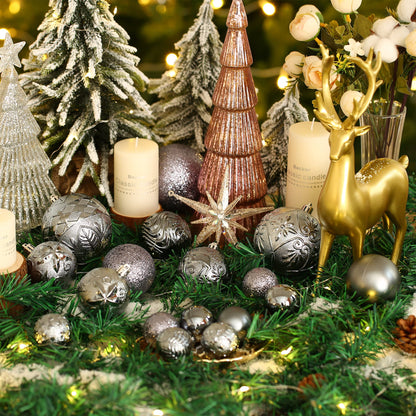34ct Grey Christmas Ball Ornaments Shatterproof Plastic Christmas Tree Decorations for Xmas Party Home Office Holiday Decor -Medium Size (2.36"/ 60mm)