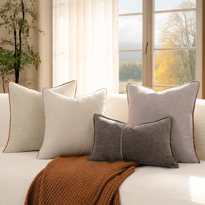 MATTINS Apricot Yellow Cotton Throw Pillow Covers 18x18 Set of 2, Solid Decorative Pillow Covers with Soft Chenille Texture and Velvet Back, Neutral Farmhouse Cushion Covers for Couch Sofa Bedroom