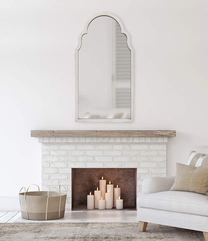 Kate and Laurel Damara Moroccan Style Hand Painted Arch Mirror with Reclaimed Wood, 26x48, Antique White
