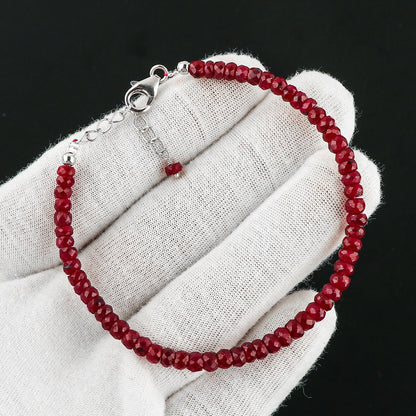 CRYSTALIS Natural Red Sapphire Color Corundum Beads Adjustable Bracelet, High Grade Beaded Crystals, Chakra Healing Gemstone, Gift Giving Women Jewelry, 925 Sterling Silver Slider 8 inch