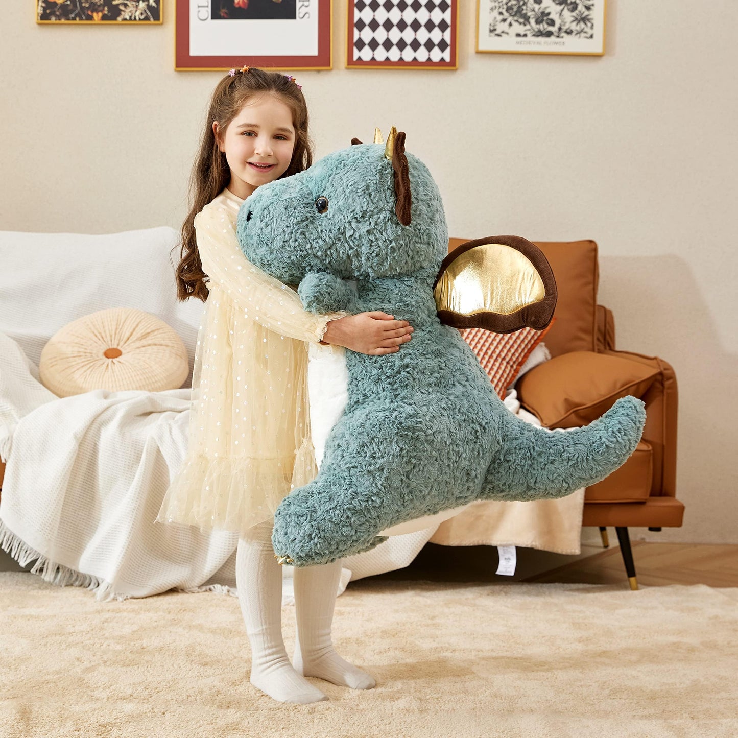 IKASA Giant Dragon Stuffed Animal Plush Toy,23" Large Winged Dinosaur Big Jumbo Soft Toys, Huge Size Cute Fluffy Plushy Fat Plushie,Gifts for Kid