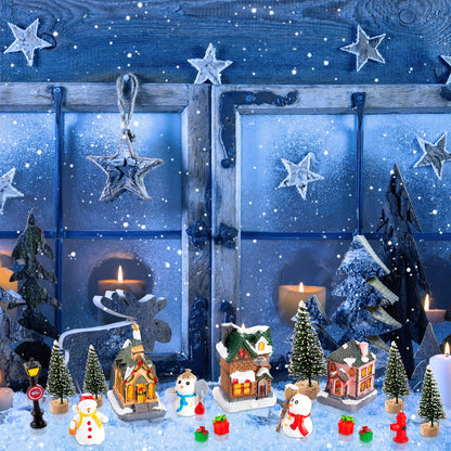 Vinsot 30 Pcs Christmas Village Sets Light Up Christmas Town LED Tiny Resin Village Figurines Collection Display Xmas Table Decor Ornaments